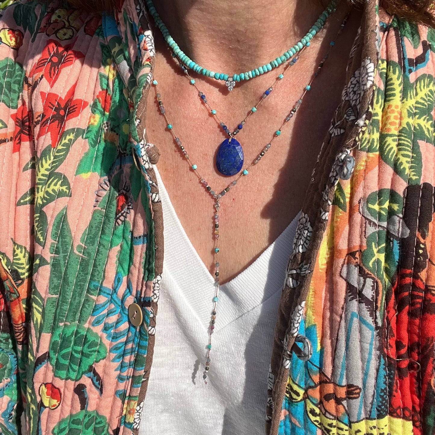 Chapelet unique saphirs et turquoises