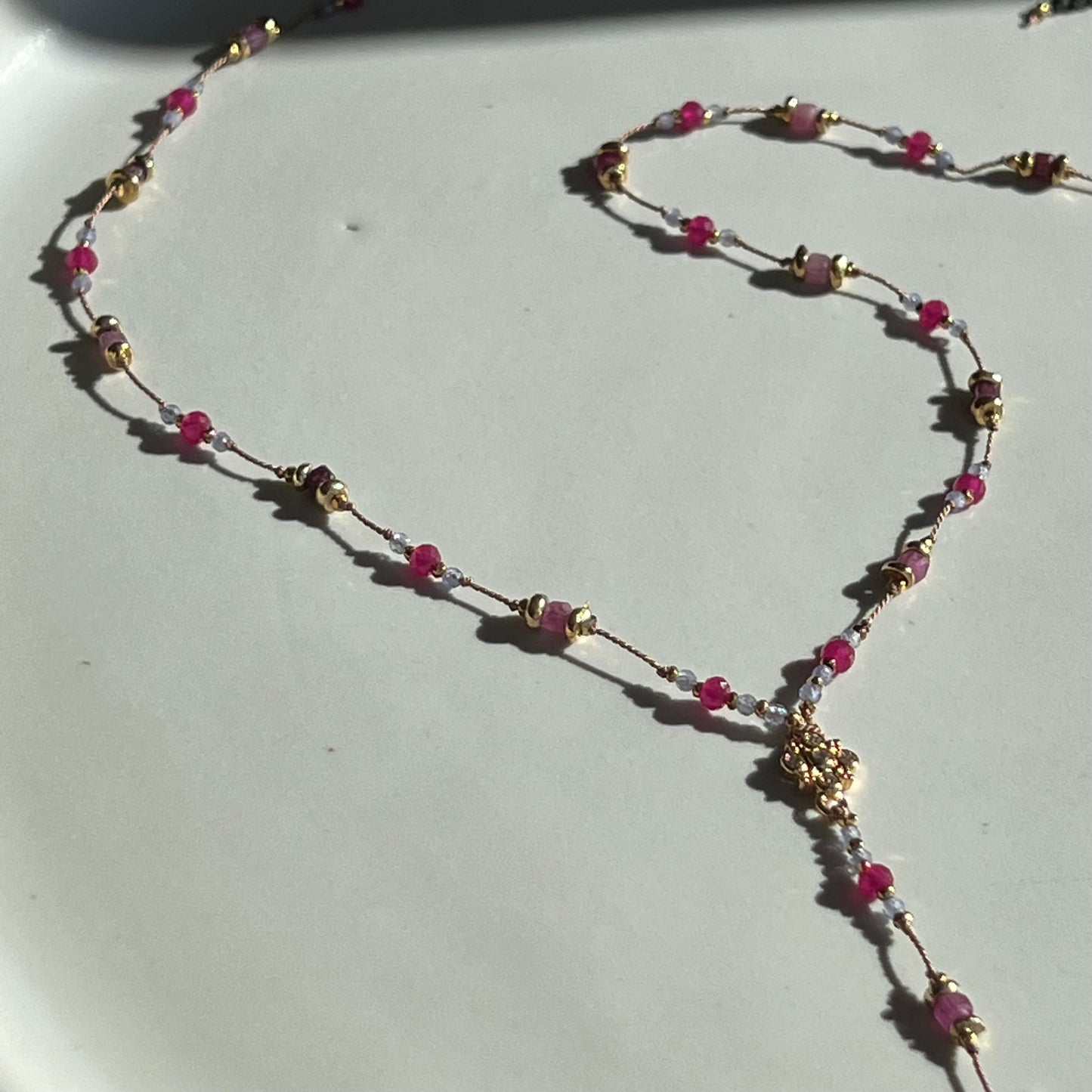 Collier chapelet Margot rubis rose