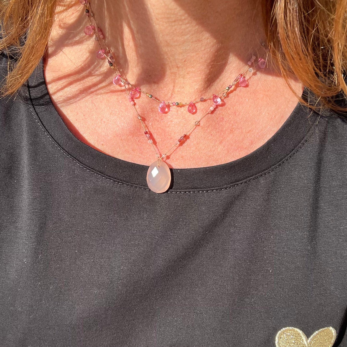 Collier plumetis topaze rose