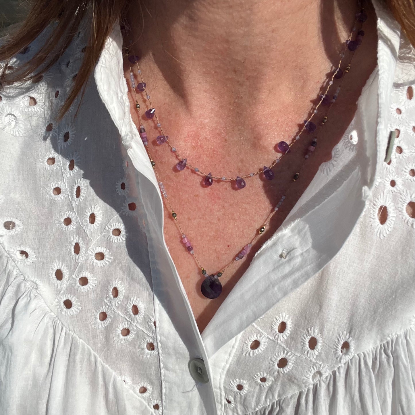 Collier plume améthyste