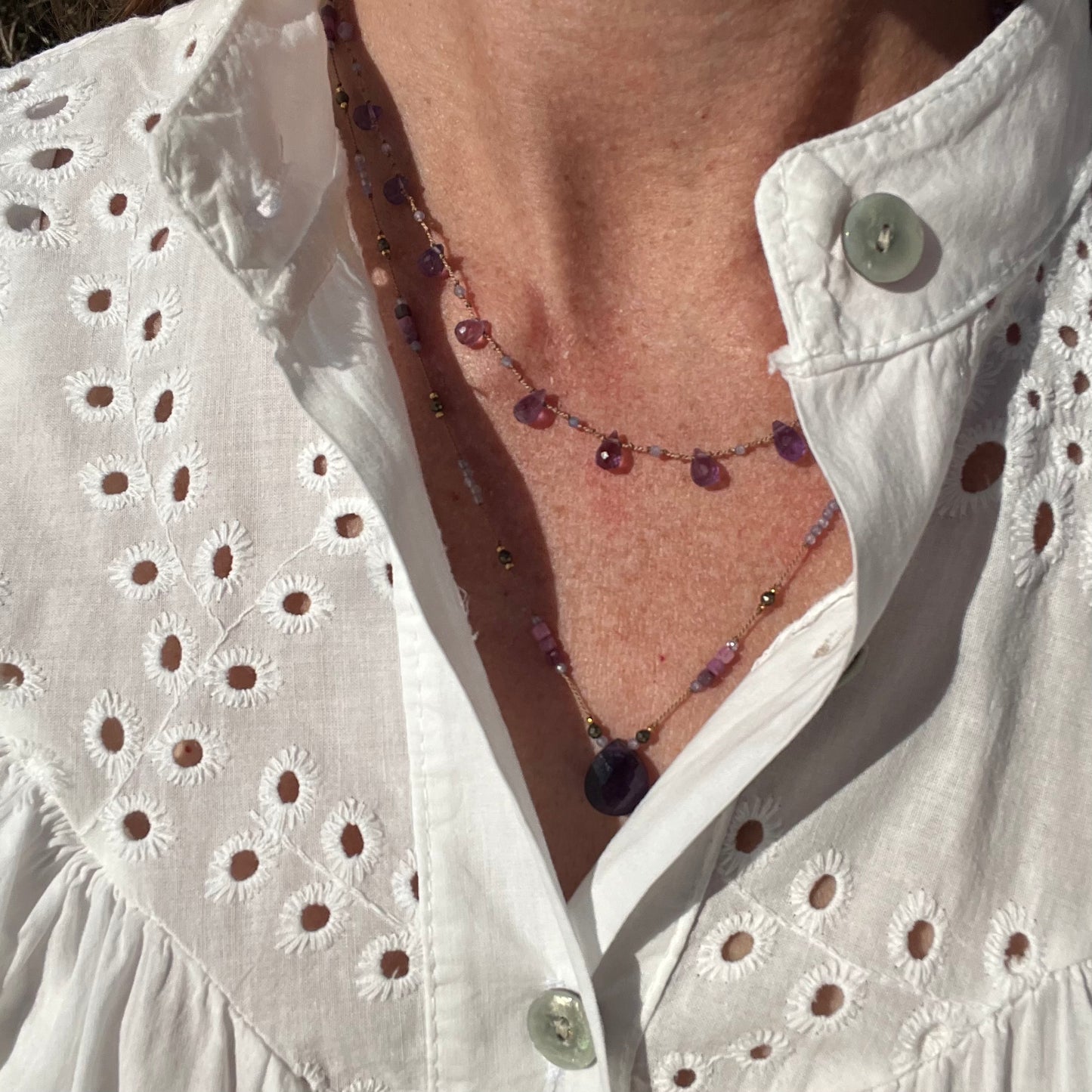 Collier plumetis améthyste