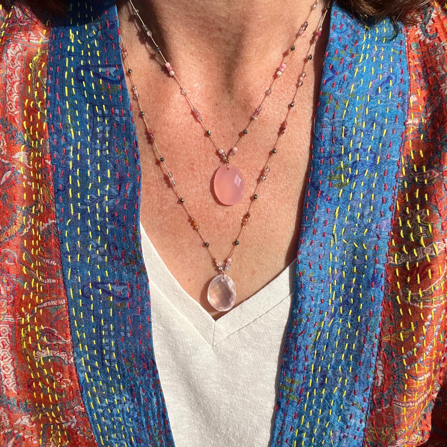 Collier Attrape rêves calcédoine rose